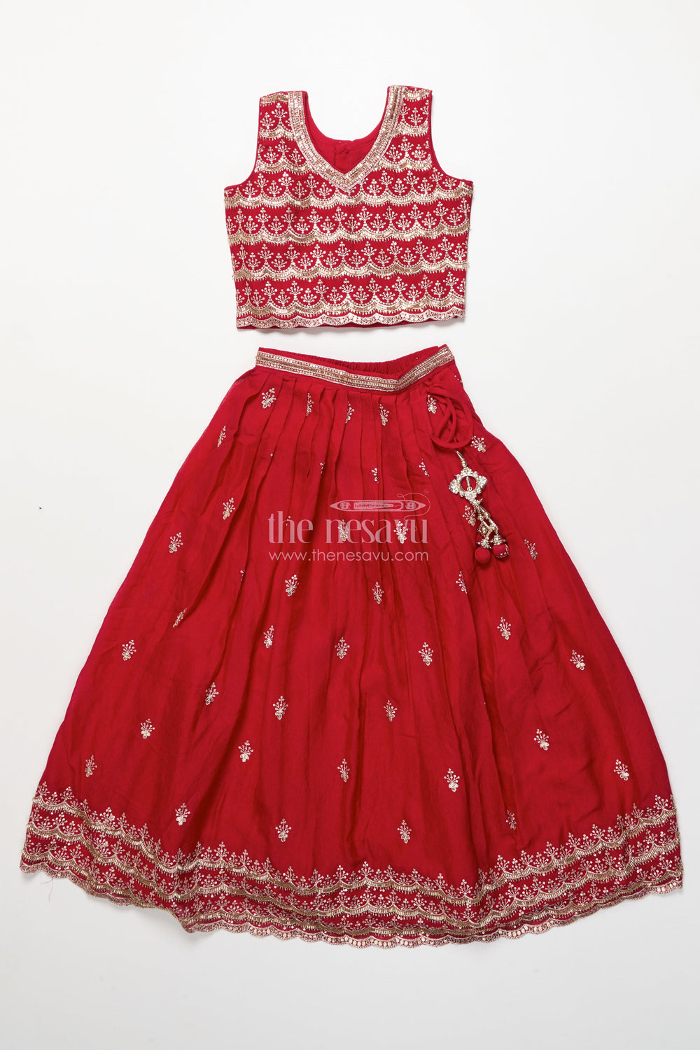 The Nesavu Girls Lehenga Choli Girls Red Georgette Lehenga Choli for Weddings and Festive Occasions Nesavu 30 (8Y) / Red GL827A-30 Nesavu girls red georgette lehenga choli sequin embroidery weddings