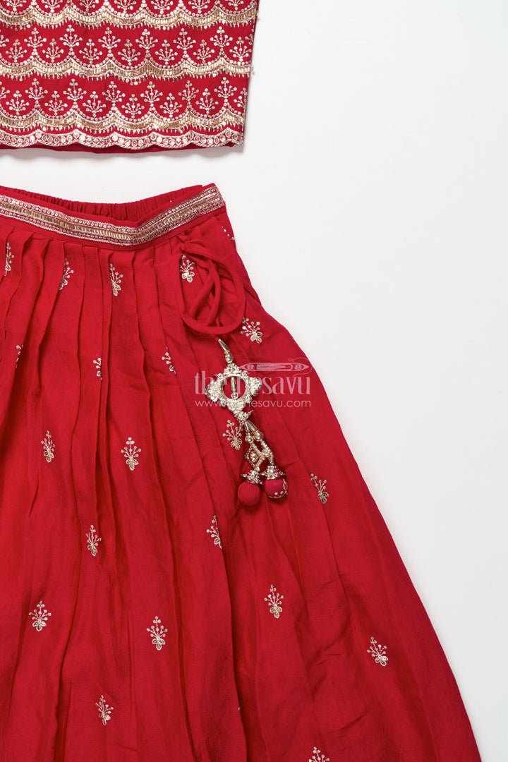 The Nesavu Girls Lehenga Choli Girls Red Georgette Lehenga Choli for Weddings and Festive Occasions Nesavu Nesavu girls red georgette lehenga choli sequin embroidery weddings