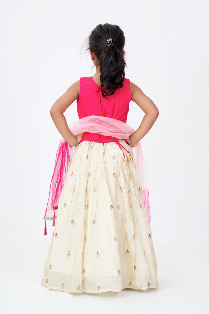 The Nesavu Girls Lehenga Choli Girls Red Lehenga Designs in Banarasi Kora Tissue Silk with Heavy Embroidery and Mirror Accents Nesavu Nesavu Red Lehenga Designs Girls Banarasi Kora Tissue Silk Heavy Embroidery Mirror Work