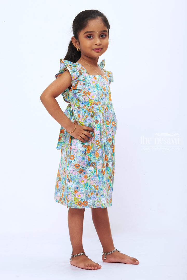 The Nesavu Girls Cotton Frock Girls Retro Blooms Cotton Frock  EcoFriendly Floral Print Dress Nesavu Sustainable Girls Floral Cotton Dress | Vibrant Eco Friendly Fashion | The Nesavu