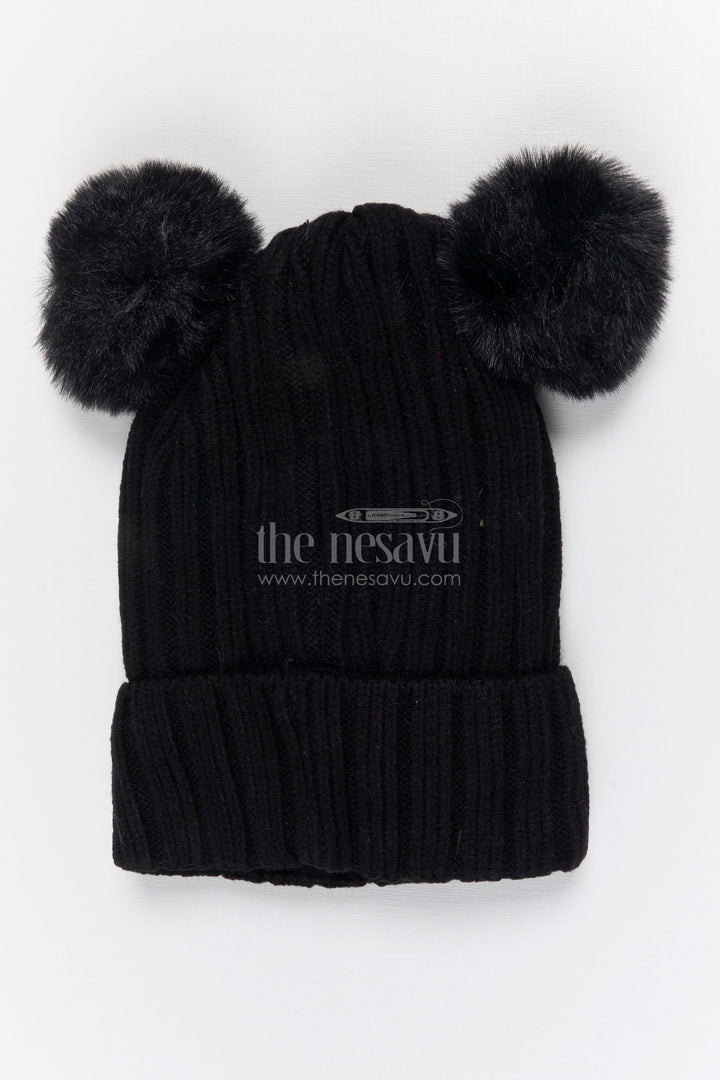The Nesavu Baby Accessories Girls Rib Knit Beanie Cap for Everyday Street Style Nesavu Black / Rib Knit IA001E-8 Nesavu Girls Black Rib Knit Beanie Cap For Stylish Daily Wear | New Born To 6 Months