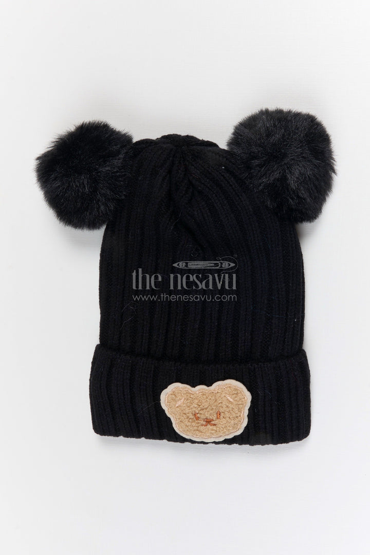 The Nesavu Baby Accessories Girls Rib Knit Beanie Cap for Everyday Street Style Nesavu Black / Rib Knit IA001E-8 Nesavu Girls Black Rib Knit Beanie Cap For Stylish Daily Wear | New Born To 6 Months