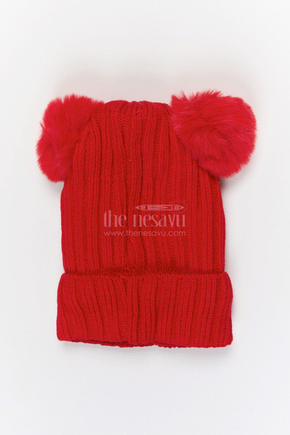 The Nesavu Baby Accessories Girls Rib Knit Beanie Cap for Trendy Everyday Outfits Nesavu Red / Rib Knit IA001B-8 Nesavu Girls Red Rib Knit Beanie Cap For Stylish Casual Wear | New Born To 14 Years