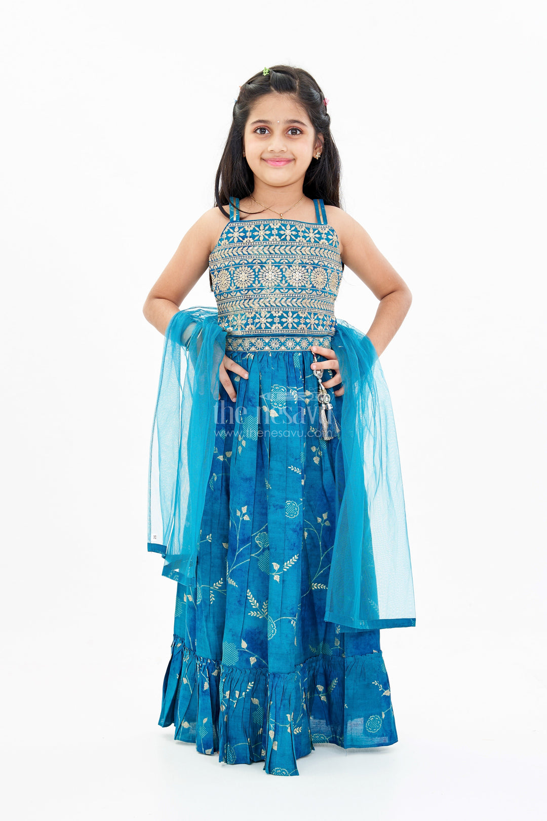The Nesavu Girls Lehenga Choli Girls Royal Blue Colour Lehenga with Embellished Choli and Tassel Accents Nesavu 18 (2Y) / Blue GL594B-18 Nesavu Girls Royal Blue Colour Lehenga Embellished Choli Tassel Accents