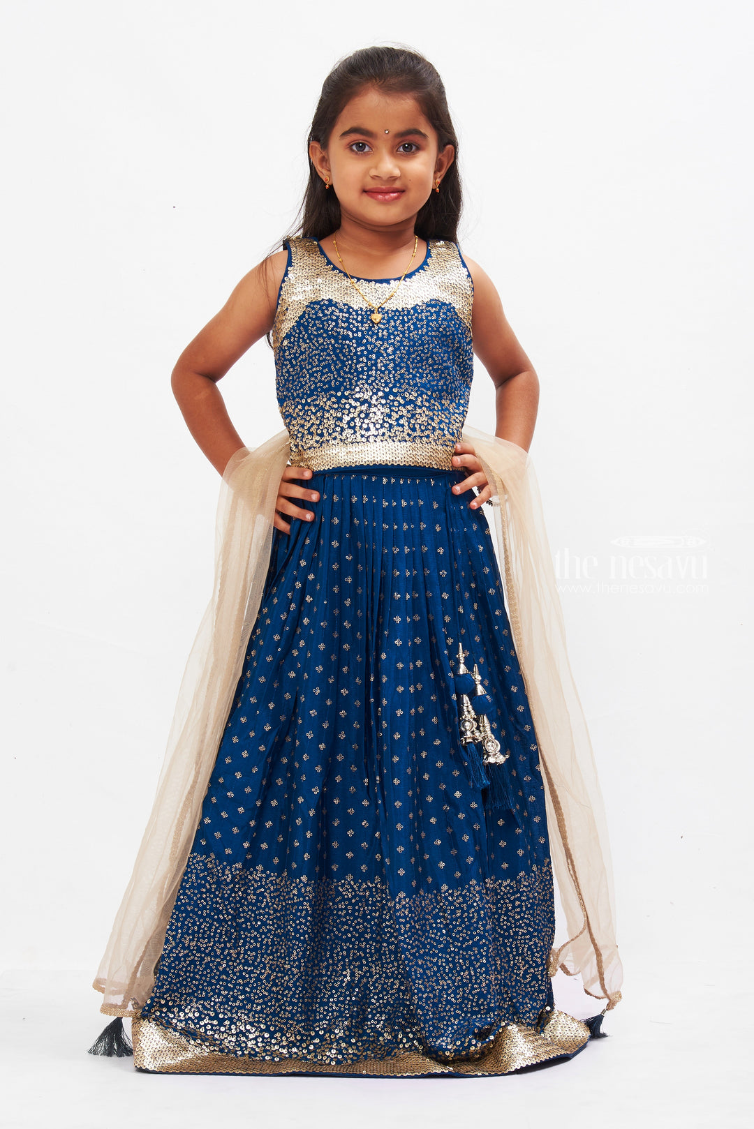 The Nesavu Girls Lehenga Choli Girls Royal Blue Lehenga Choli with Sparkling Accents - Festive Couture Nesavu 24 (5Y) / Blue / Blend Silk GL405B-24 Buy Girls Blue Lehenga Choli Online | Festive Lehenga with Dupatta | The Nesavu