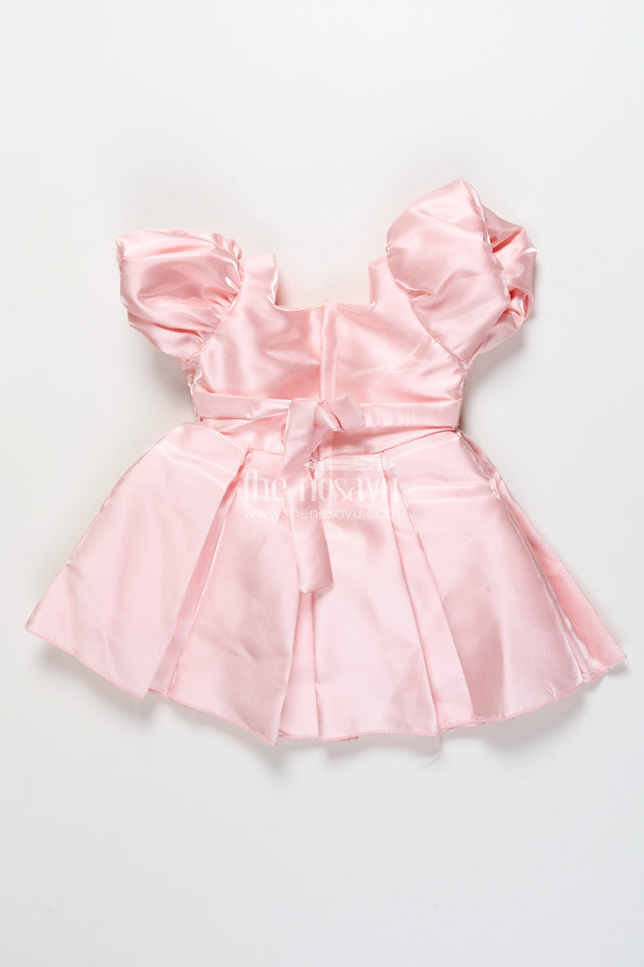 The Nesavu Girls Fancy Party Frock Girls Satin Party Frock with Puff Sleeves and Pleated Skirt Nesavu Nesavu satin party dress girls puff sleeves