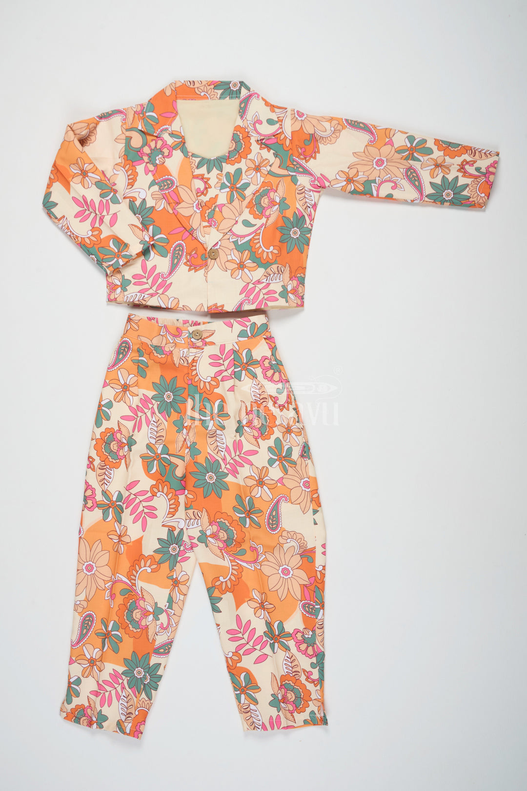 The Nesavu Girls Sharara / Plazo Set Girls Semi Flax Co-ord Set Multicolor Diwali Dresses Nesavu 24 (5Y) / multicolor GPS461A-24 Nesavu Girls Multicolor Semi Flax Co-ord Set Blazer Diwali Dresses