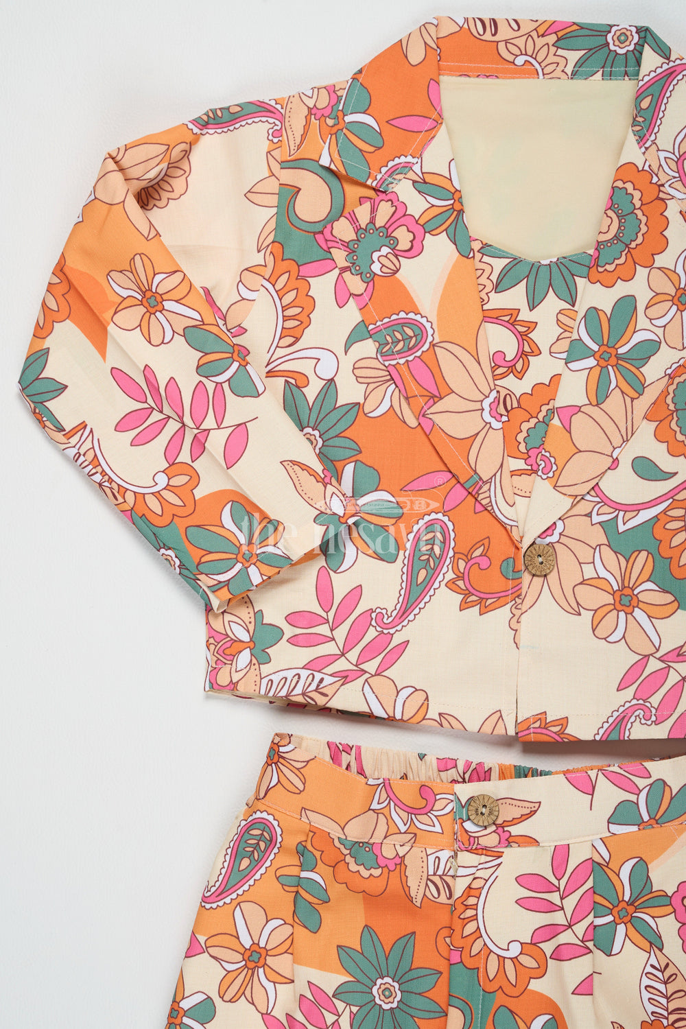 The Nesavu Girls Sharara / Plazo Set Girls Semi Flax Co-ord Set Multicolor Diwali Dresses Nesavu Nesavu Girls Multicolor Semi Flax Co-ord Set Blazer Diwali Dresses