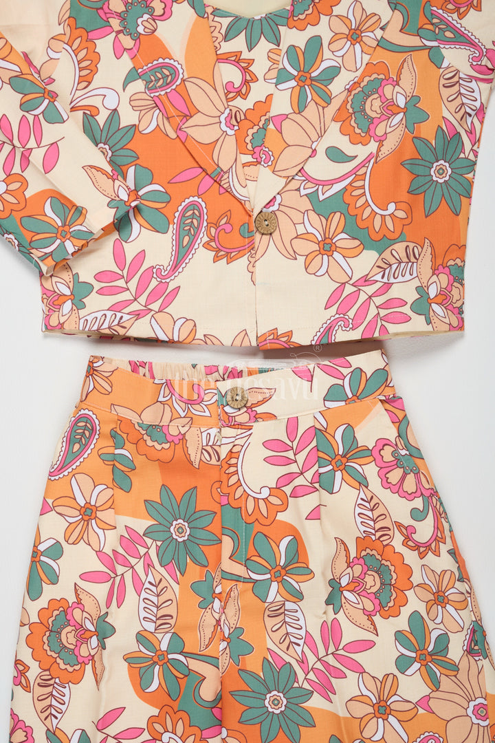 The Nesavu Girls Sharara / Plazo Set Girls Semi Flax Co-ord Set Multicolor Diwali Dresses Nesavu Nesavu Girls Multicolor Semi Flax Co-ord Set Blazer Diwali Dresses