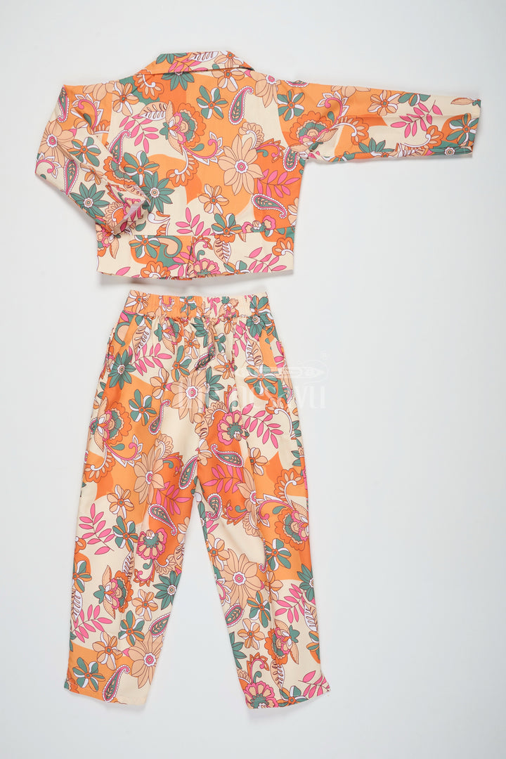 The Nesavu Girls Sharara / Plazo Set Girls Semi Flax Co-ord Set Multicolor Diwali Dresses Nesavu Nesavu Girls Multicolor Semi Flax Co-ord Set Blazer Diwali Dresses