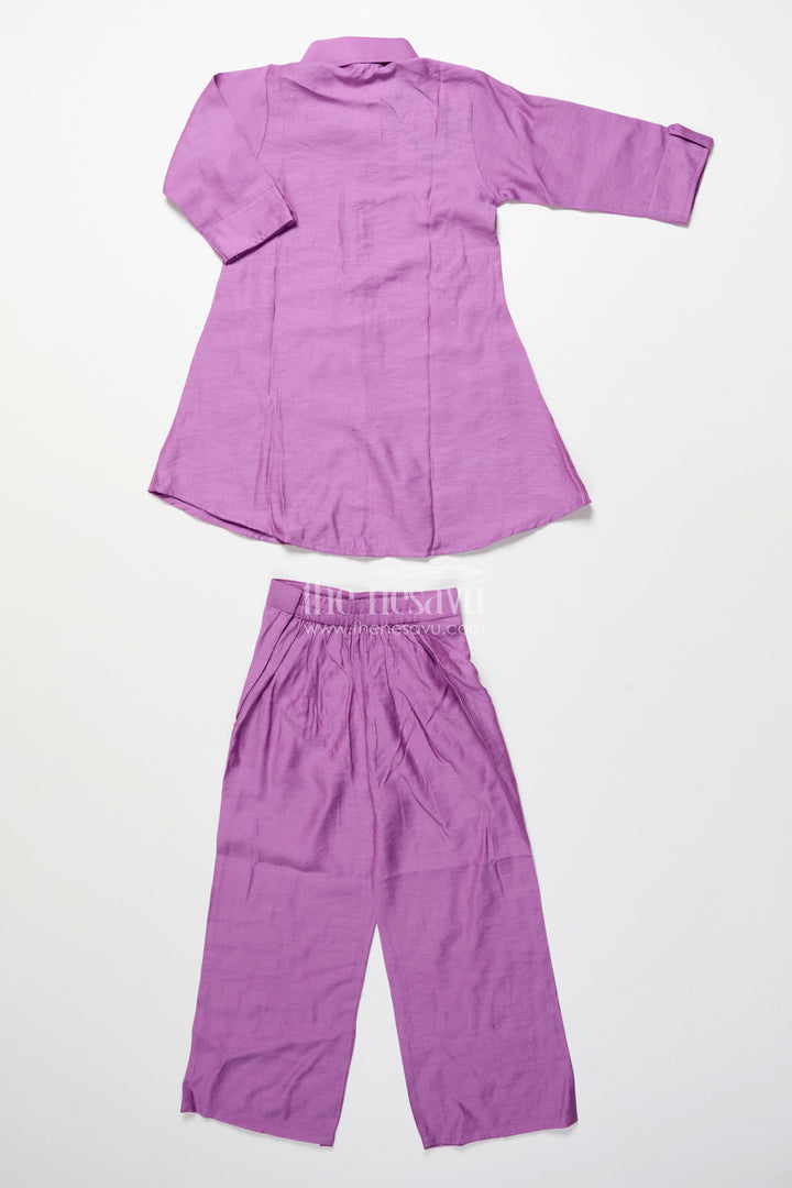 The Nesavu Girls Casual Set Girls Semi-Formal Ethnic Set with Collared Top and Sequin Floral Motifs Nesavu Nesavu girls ethnic casual set floral bead embroidery collared tunic