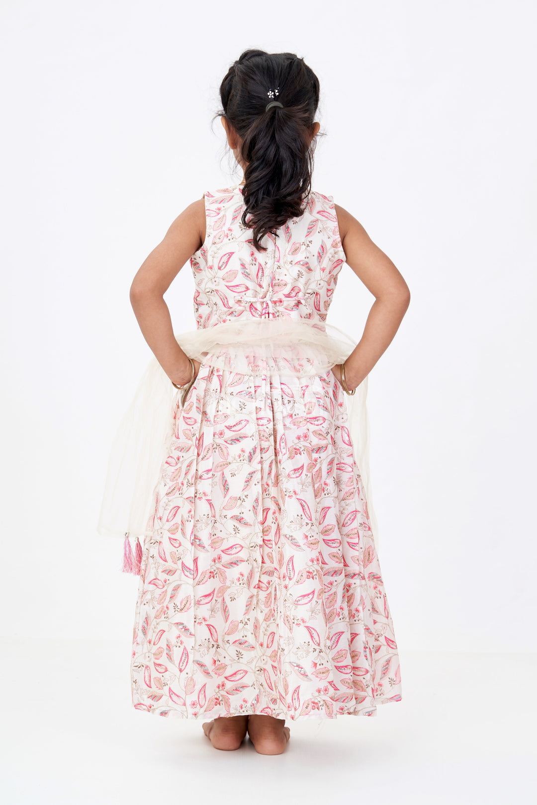 The Nesavu Girls Lehenga Choli Girls Shadi Lehenga with Embroidered Choli and Floral Tassel Accents in Ivory and Pink Nesavu Girls Shadi Lehenga Embroidered Choli Floral Tassel Accents Ivory Pink | The Nesavu
