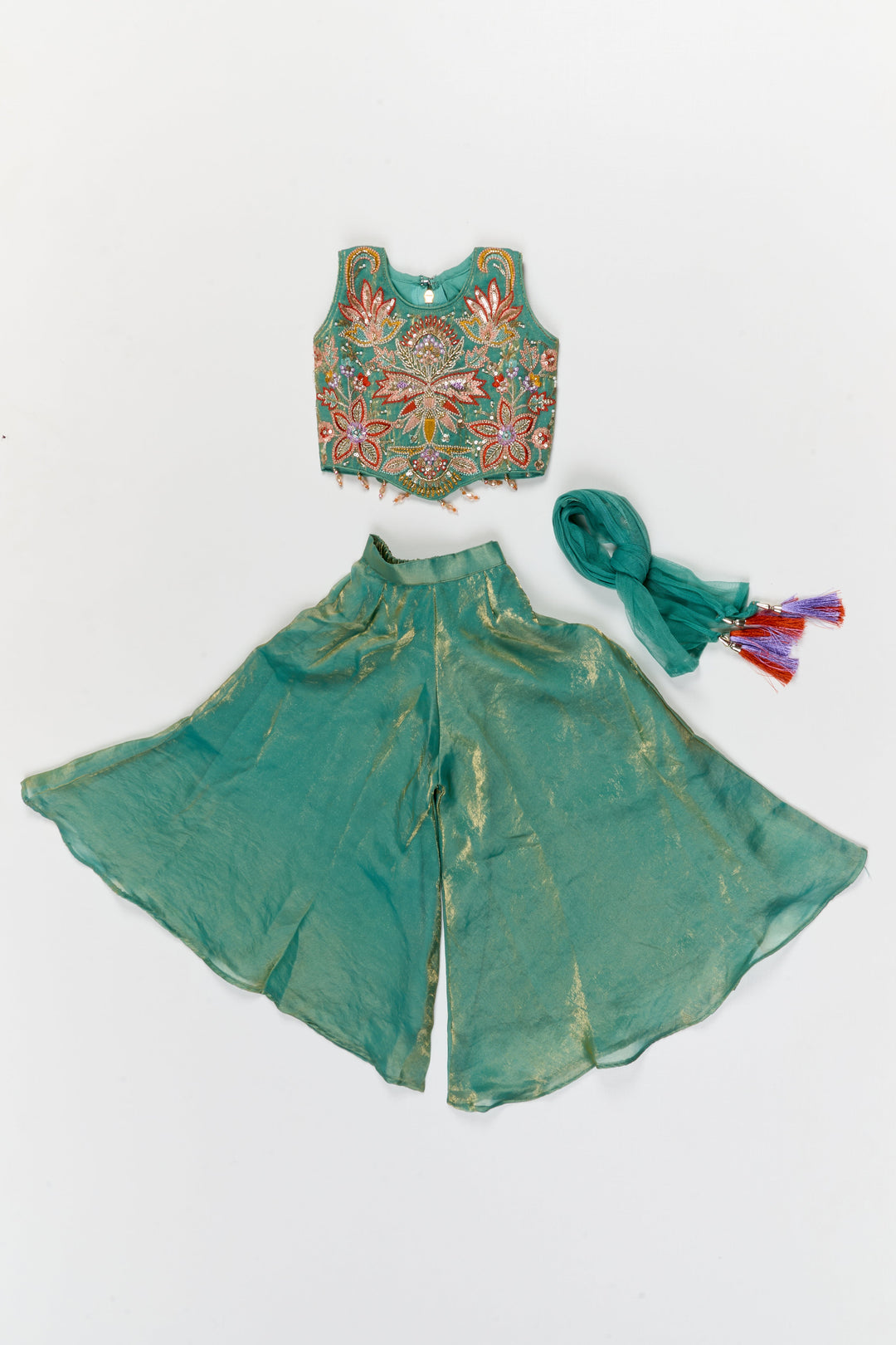 The Nesavu Girls Sharara / Plazo Set Girls Sharara and Dupatta Set with Embellished Yoke for Festive Functions Nesavu Nesavu festive sharara set for girls with embellished yoke and dupatta – perfect for weddings and ethnic events