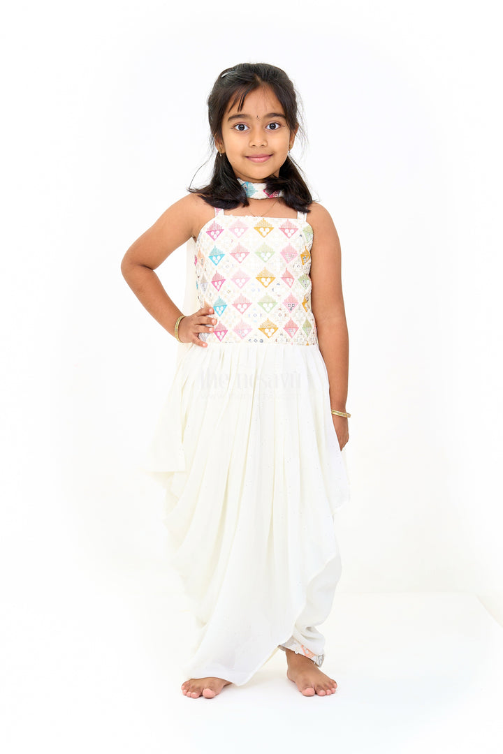 The Nesavu Girls Sharara / Plazo Set Girls Sharara Dress with Georgette Embroidery Perfect for Weddings Nesavu 18 (2Y) / Multicolor GPS490A-18 Nesavu Girls Sharara Wedding Dress Georgette Embroidery Modern Halter Design