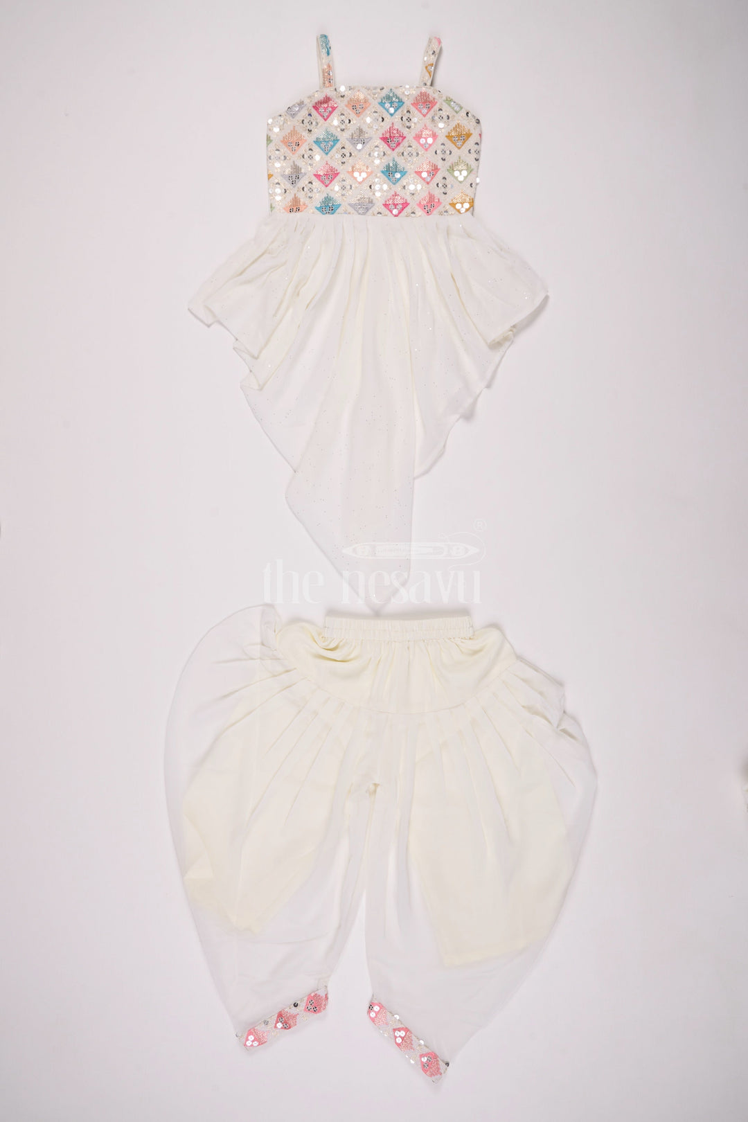The Nesavu Girls Sharara / Plazo Set Girls Sharara Dress with Georgette Embroidery Perfect for Weddings Nesavu 18 (2Y) / Multicolor GPS490A-18 Nesavu Girls Sharara Wedding Dress Georgette Embroidery Modern Halter Design