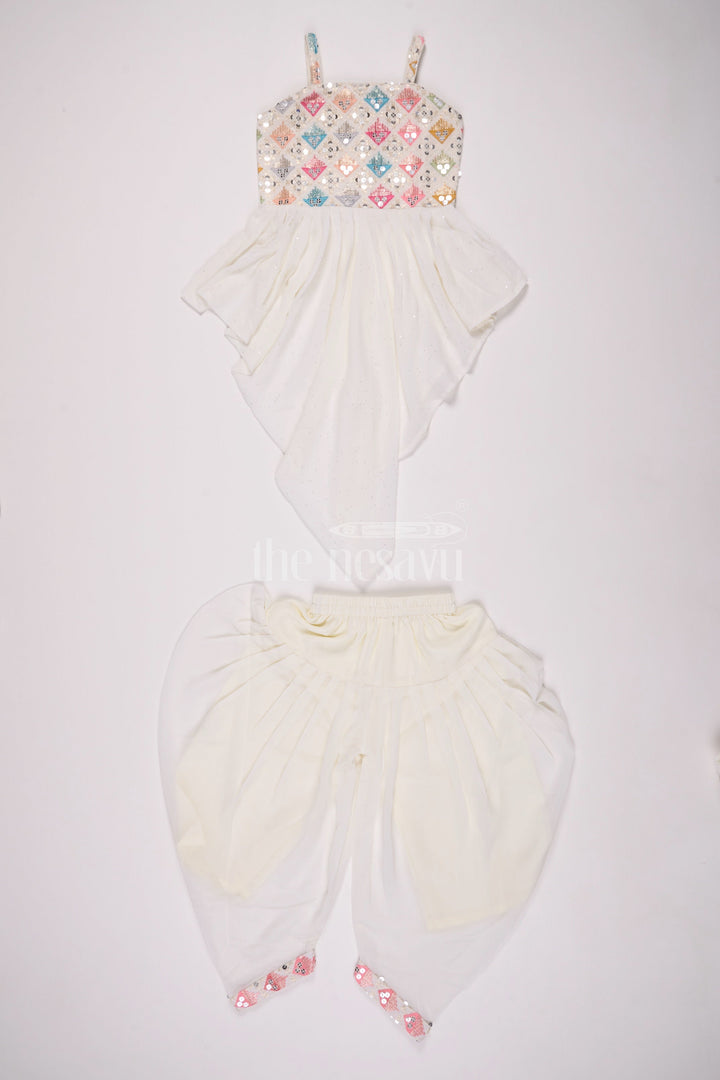 The Nesavu Girls Sharara / Plazo Set Girls Sharara Dress with Georgette Embroidery Perfect for Weddings Nesavu 18 (2Y) / Multicolor GPS490A-18 Nesavu Girls Sharara Wedding Dress Georgette Embroidery Modern Halter Design