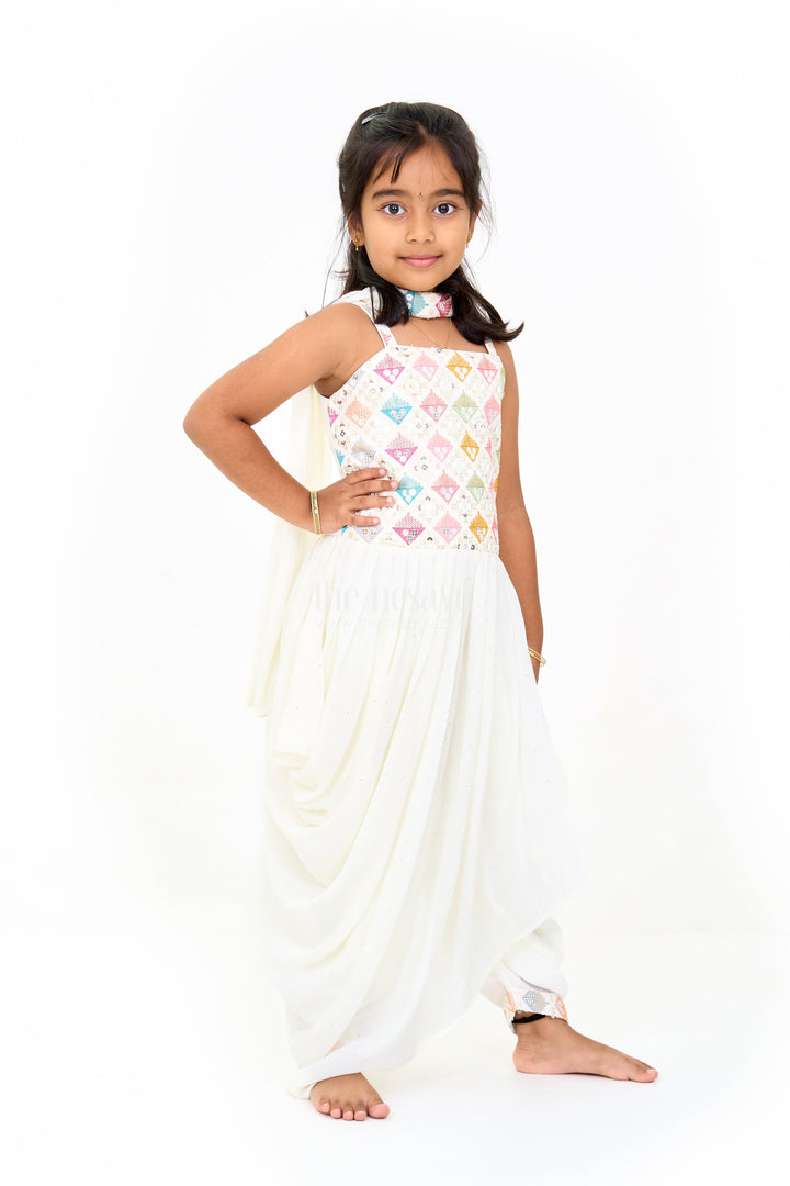 The Nesavu Girls Sharara / Plazo Set Girls Sharara Dress with Georgette Embroidery Perfect for Weddings Nesavu Nesavu Girls Sharara Wedding Dress Georgette Embroidery Modern Halter Design