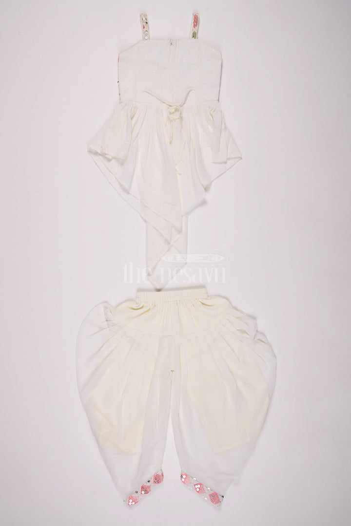 The Nesavu Girls Sharara / Plazo Set Girls Sharara Dress with Georgette Embroidery Perfect for Weddings Nesavu Nesavu Girls Sharara Wedding Dress Georgette Embroidery Modern Halter Design
