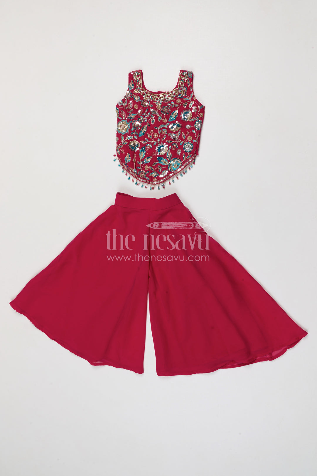 The Nesavu Girls Sharara / Plazo Set Girls Sharara for Festive Celebrations and Family Events Nesavu 18 (2Y) / Pink / Georgette GPS993A-18 Nesavu girls sharara set for festive celebrations and weddings georgette outfit with designer yoke