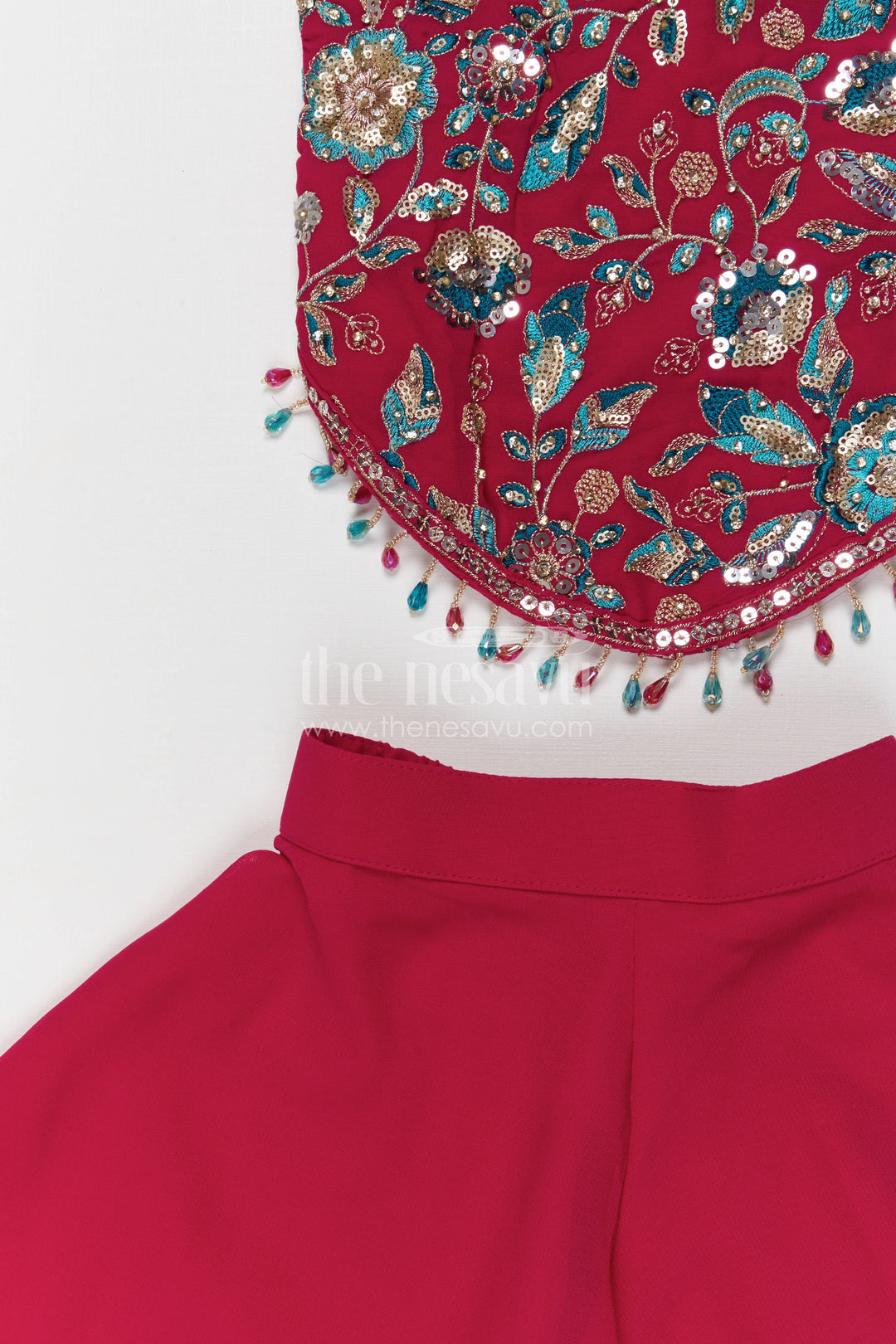 The Nesavu Girls Sharara / Plazo Set Girls Sharara for Festive Celebrations and Family Events Nesavu Nesavu girls sharara set for festive celebrations and weddings georgette outfit with designer yoke