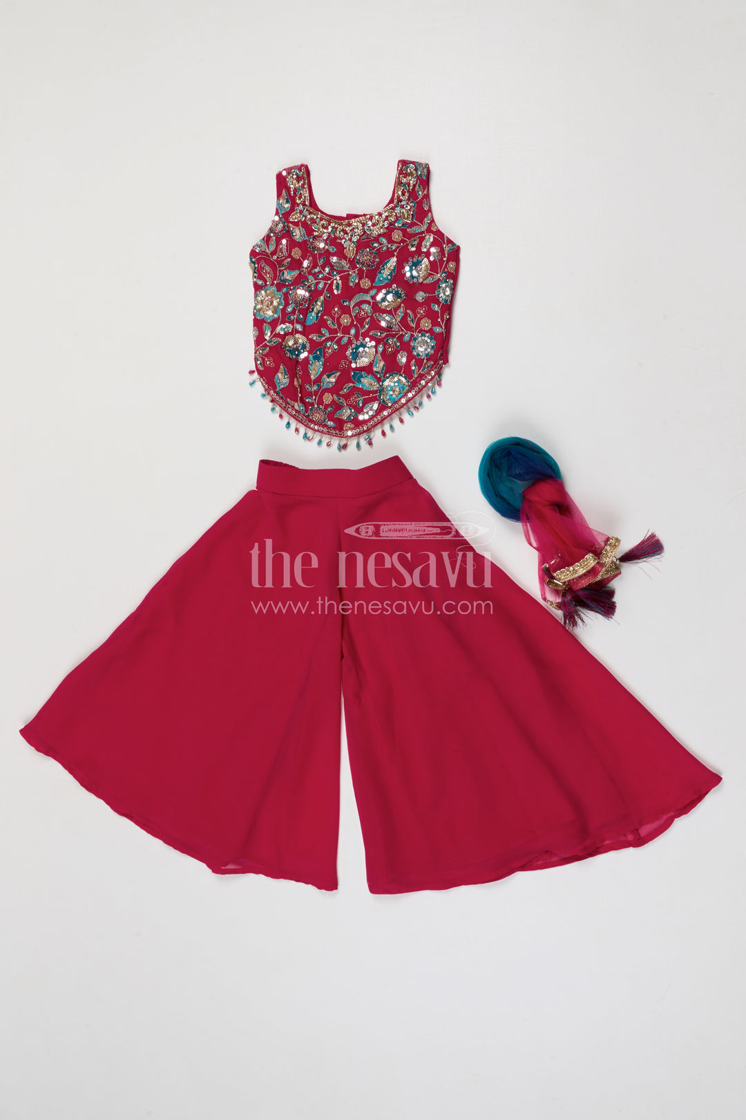 The Nesavu Girls Sharara / Plazo Set Girls Sharara for Festive Celebrations and Family Events Nesavu Nesavu girls sharara set for festive celebrations and weddings georgette outfit with designer yoke