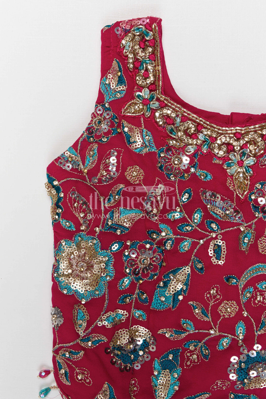 The Nesavu Girls Sharara / Plazo Set Girls Sharara for Festive Celebrations and Family Events Nesavu Nesavu girls sharara set for festive celebrations and weddings georgette outfit with designer yoke