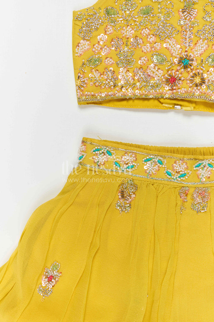 The Nesavu Girls Sharara / Plazo Set Girls Sharara for Festive Celebrations and Wedding Functions Nesavu Nesavu girls georgette sharara set with designer embroidered yoke for weddings and festive occasions