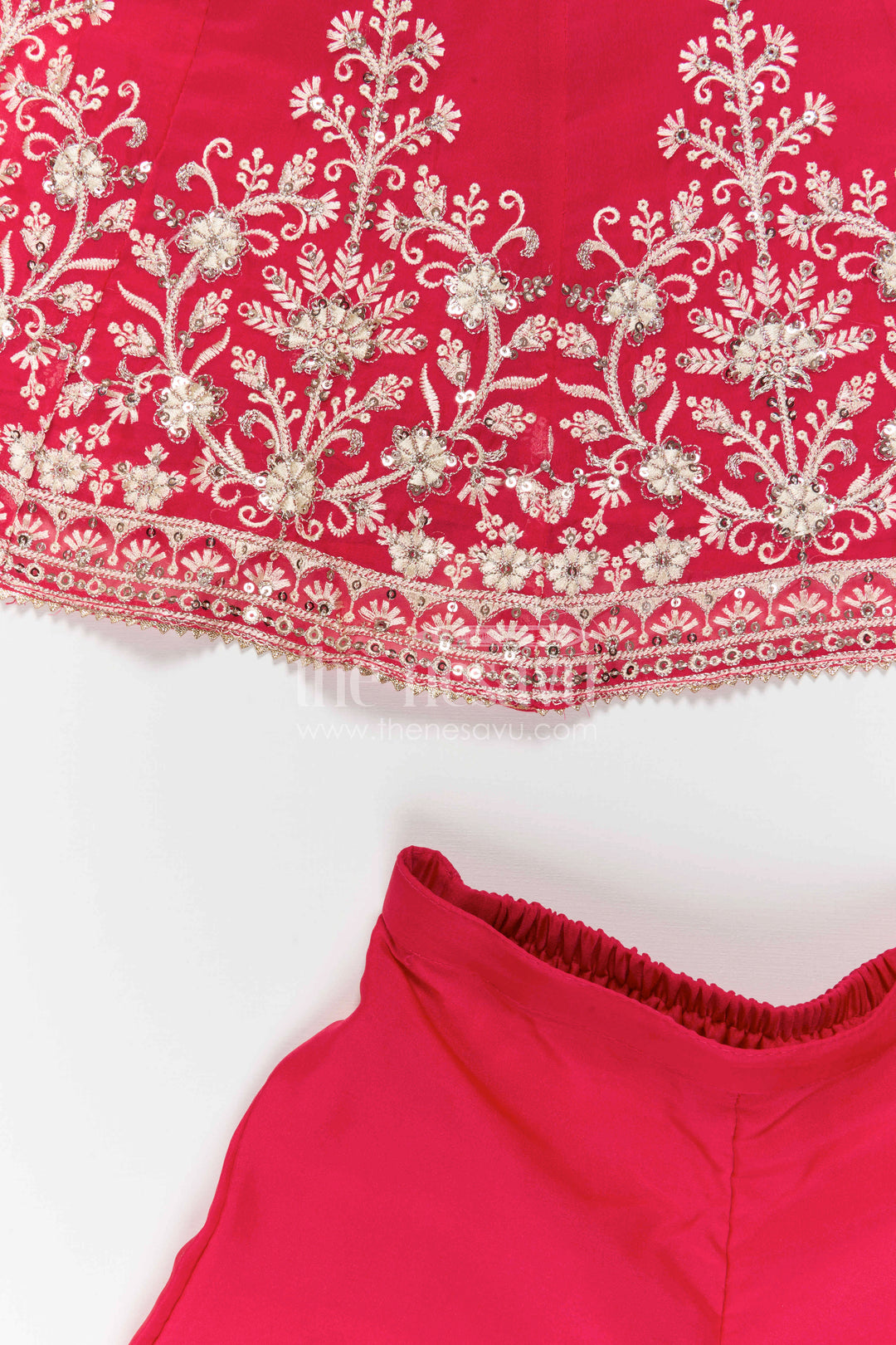 The Nesavu Girls Sharara / Plazo Set Girls Sharara for Wedding Functions and Festive Celebrations Nesavu Nesavu Girls Sharara Set With Embroidery For Wedding Functions And Festive Wear In Soft Viscose Cotton