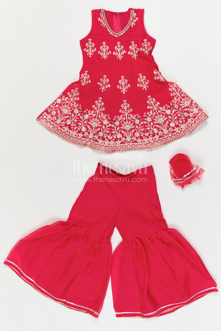 The Nesavu Girls Sharara / Plazo Set Girls Sharara for Wedding Functions and Festive Celebrations Nesavu Nesavu Girls Sharara Set With Embroidery For Wedding Functions And Festive Wear In Soft Viscose Cotton