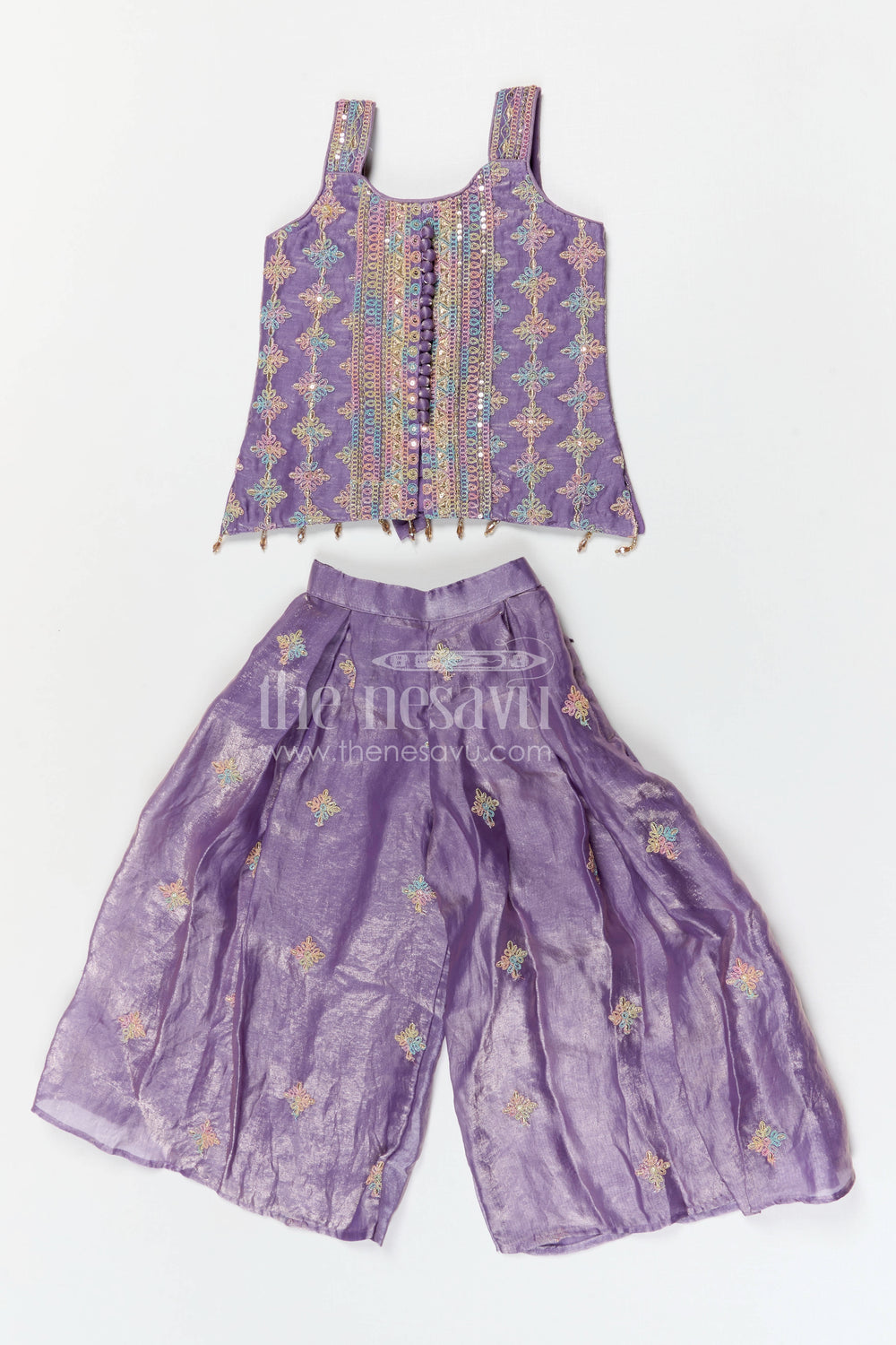 The Nesavu Girls Sharara / Plazo Set Girls Sharara for Weddings and Festive Family Gatherings Nesavu Nesavu girls viscose silk sharara set for weddings and festive celebrations with designer embroidered yoke