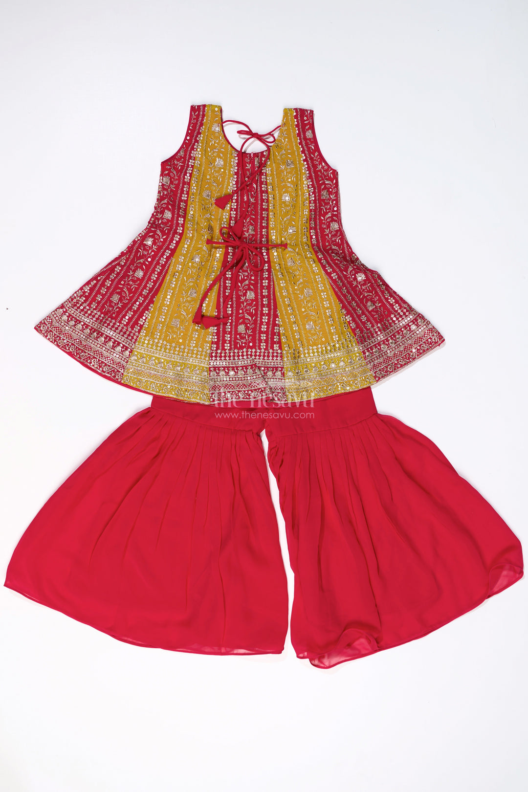 The Nesavu Girls Sharara / Plazo Set Girls Sharara Online with Embroidered Georgette Kurti and Flowy Palazzo Pants Nesavu Nesavu Girls Sharara Online Embroidered Kurti Flowy Palazzo Pants