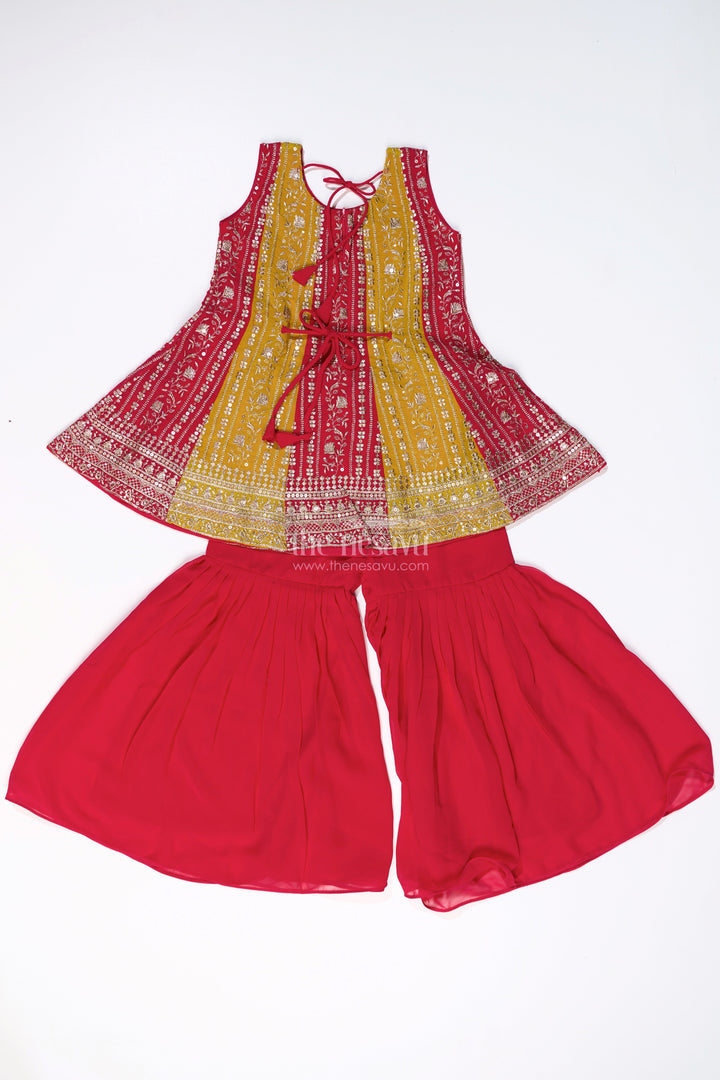 The Nesavu Girls Sharara / Plazo Set Girls Sharara Online with Embroidered Georgette Kurti and Flowy Palazzo Pants Nesavu Nesavu Girls Sharara Online Embroidered Kurti Flowy Palazzo Pants