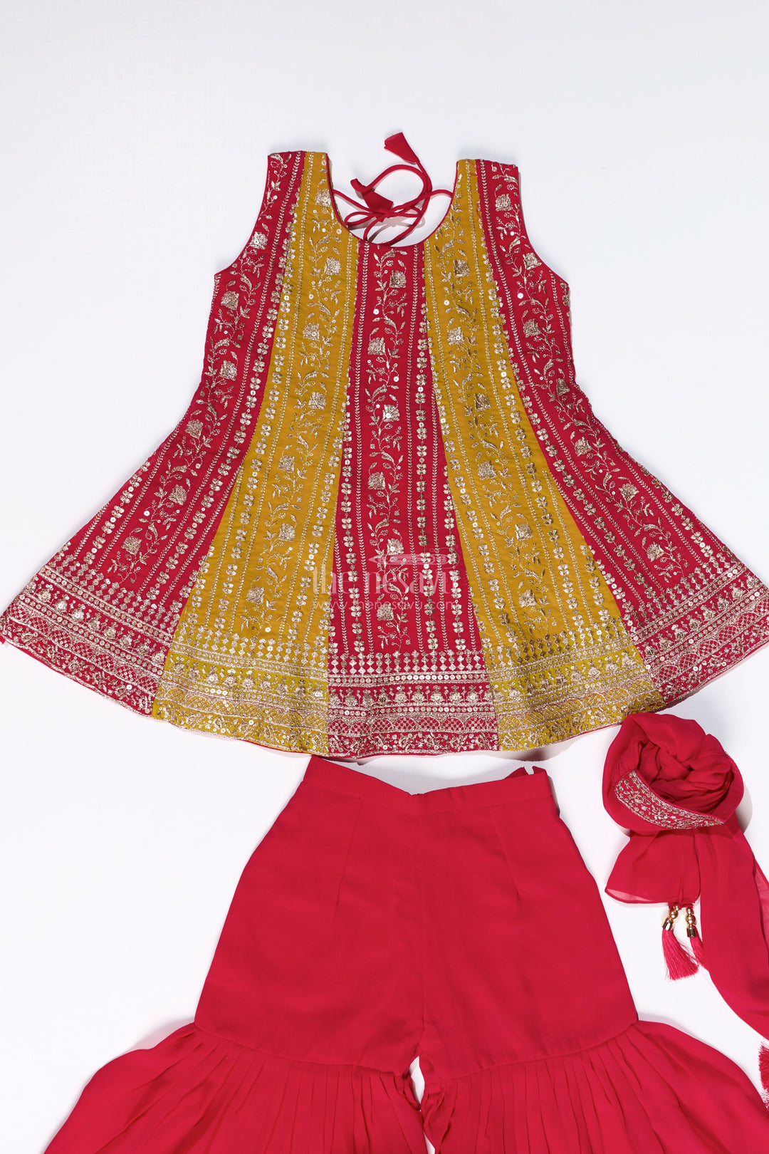 The Nesavu Girls Sharara / Plazo Set Girls Sharara Online with Embroidered Georgette Kurti and Flowy Palazzo Pants Nesavu Nesavu Girls Sharara Online Embroidered Kurti Flowy Palazzo Pants