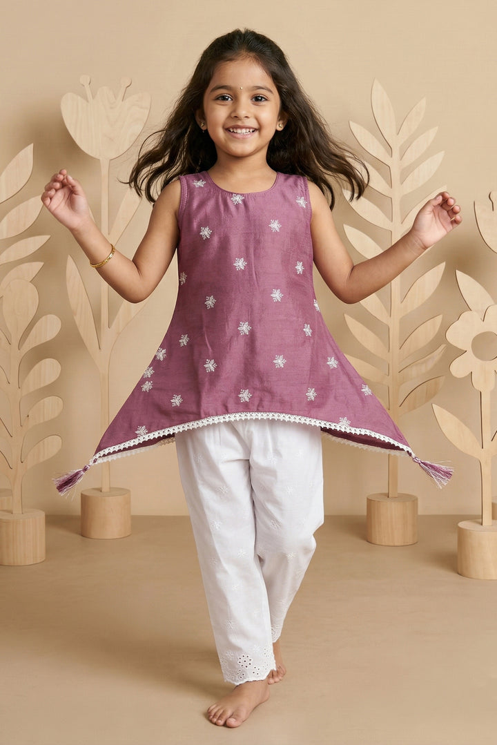 The Nesavu Girls Sharara / Plazo Set Girls Sharara Outfit for Festive Occasions and Traditional Wear Nesavu 18 (2Y) / Pink / Crepe GPS243B-18 Nesavu Girls Crepe Cotton Sharara Outfit With Thread Embroidery For Festive Occasions And Comfortable Wear