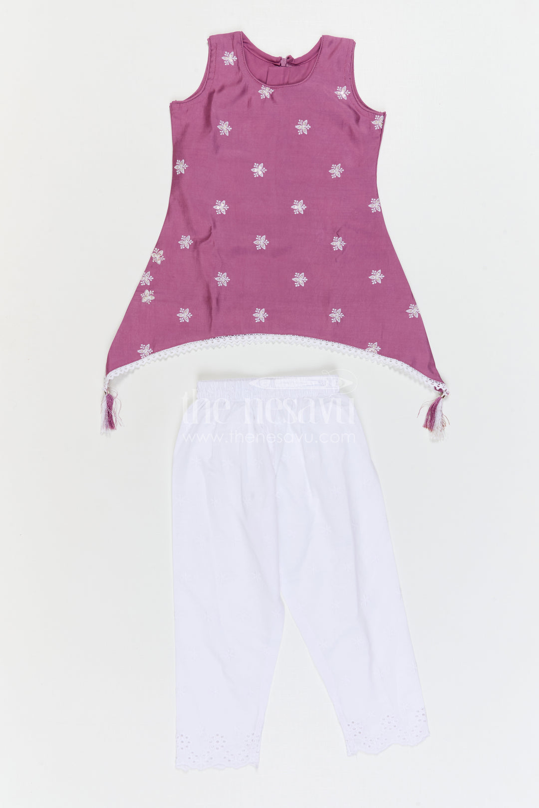 The Nesavu Girls Sharara / Plazo Set Girls Sharara Outfit for Festive Occasions and Traditional Wear Nesavu Nesavu Girls Crepe Cotton Sharara Outfit With Thread Embroidery For Festive Occasions And Comfortable Wear