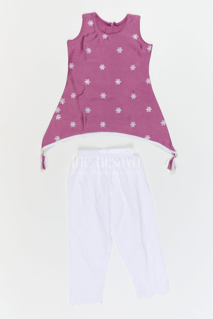 The Nesavu Girls Sharara / Plazo Set Girls Sharara Outfit for Festive Occasions and Traditional Wear Nesavu Nesavu Girls Crepe Cotton Sharara Outfit With Thread Embroidery For Festive Occasions And Comfortable Wear