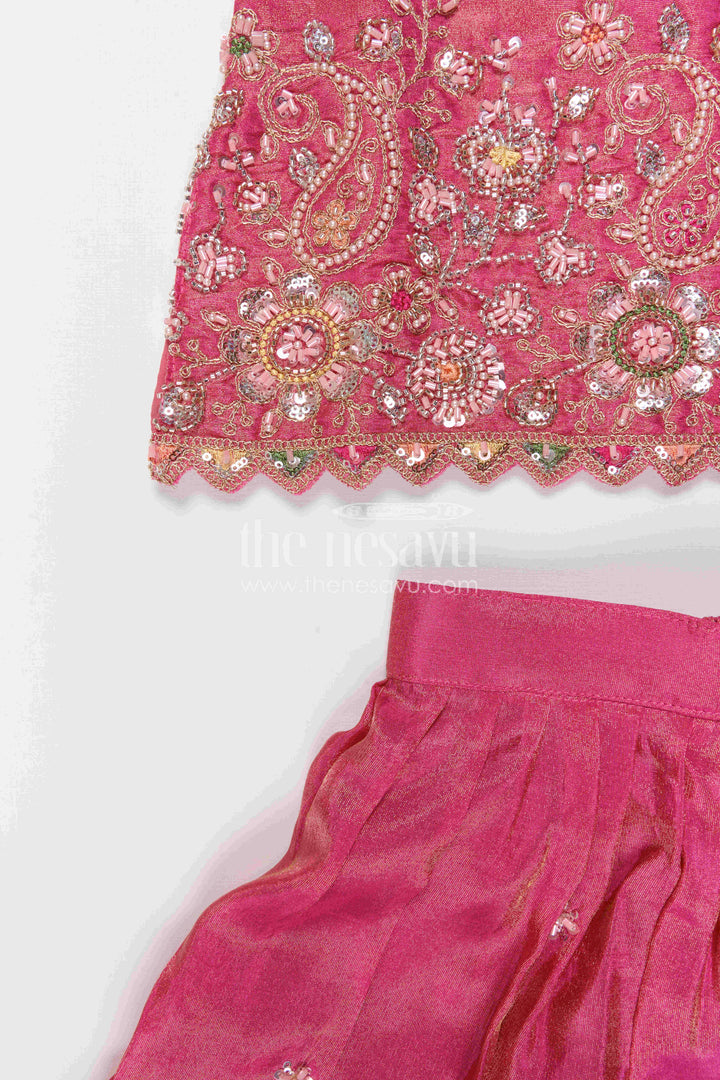 The Nesavu Girls Sharara / Plazo Set Girls Sharara Outfit for Weddings and Festive Celebrations Nesavu Nesavu Girls Sharara Outfit For Weddings With Viscose Silk And Designer Embroidery Festive Set