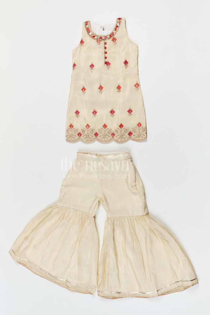 The Nesavu Girls Sharara / Plazo Set Girls Sharara Palazzo Set for Festive Occasions and Wedding Celebrations Nesavu Nesavu girls viscose silk sharara palazzo set with embroidered yoke for festive and wedding occasions