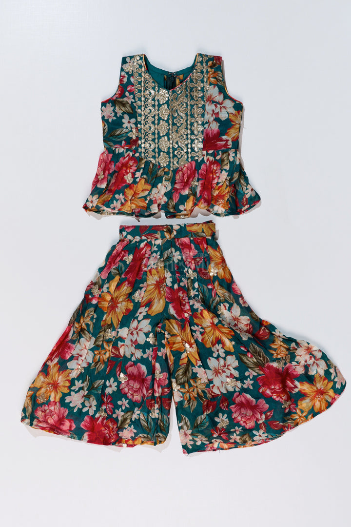 The Nesavu Girls Sharara / Plazo Set Girls Sharara Plazo Set in Floral Georgette with Foil Embroidery and Dupatta Nesavu Nesavu Girls Sharara Plazo Set Floral Georgette Print Foil Embroidery