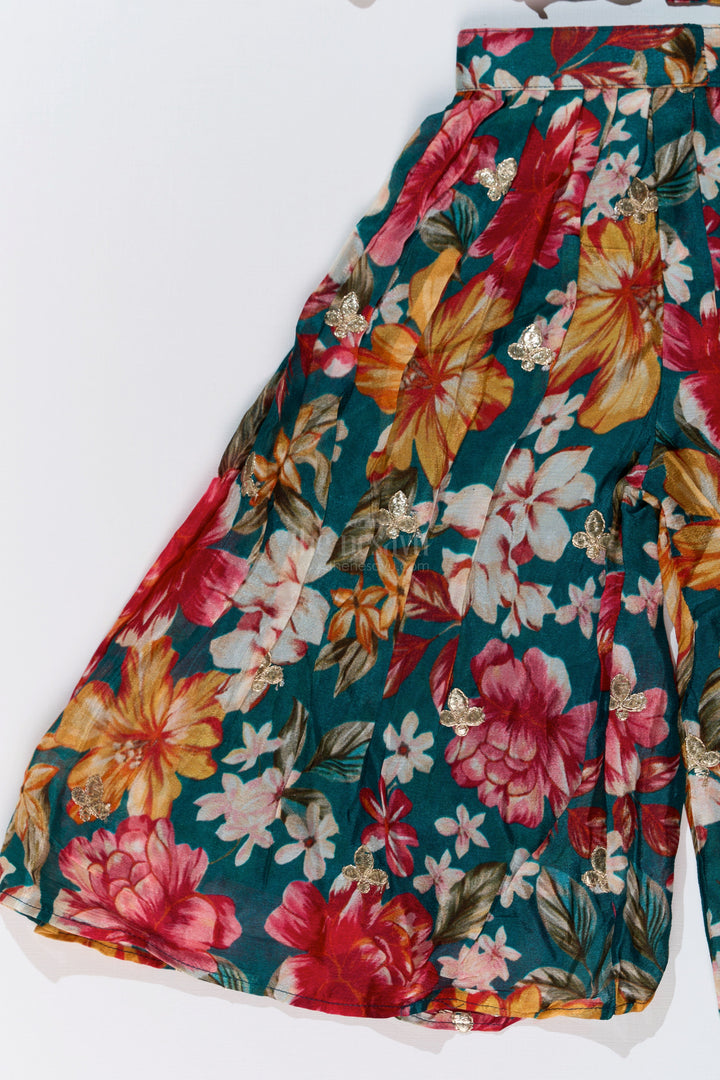 The Nesavu Girls Sharara / Plazo Set Girls Sharara Plazo Set in Floral Georgette with Foil Embroidery and Dupatta Nesavu Nesavu Girls Sharara Plazo Set Floral Georgette Print Foil Embroidery