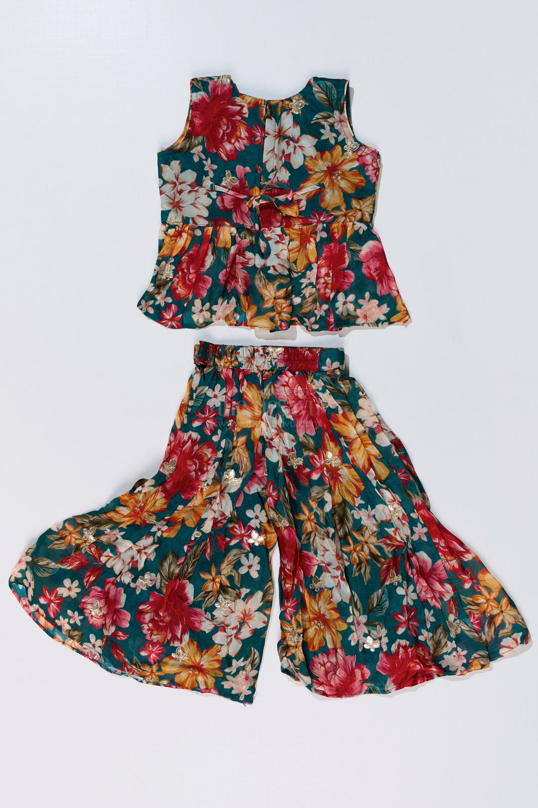 The Nesavu Girls Sharara / Plazo Set Girls Sharara Plazo Set in Floral Georgette with Foil Embroidery and Dupatta Nesavu Nesavu Girls Sharara Plazo Set Floral Georgette Print Foil Embroidery
