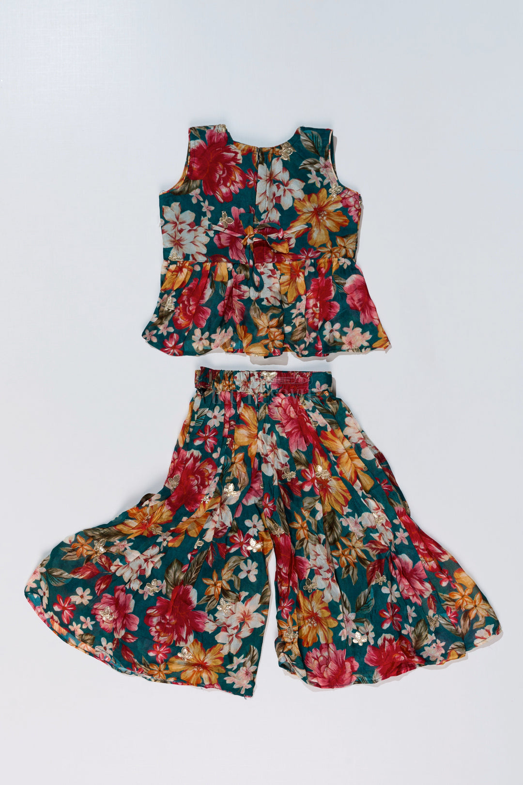 The Nesavu Girls Sharara / Plazo Set Girls Sharara Plazo Set in Floral Georgette with Foil Embroidery and Dupatta Nesavu Nesavu Girls Sharara Plazo Set Floral Georgette Print Foil Embroidery