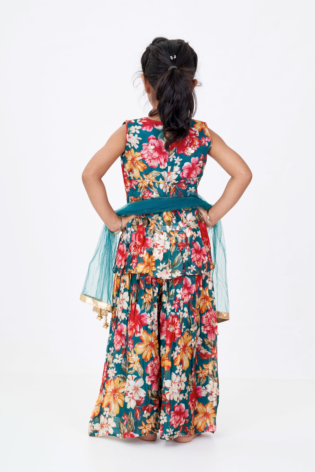 The Nesavu Girls Sharara / Plazo Set Girls Sharara Plazo Set in Floral Georgette with Foil Embroidery and Dupatta Nesavu Nesavu Girls Sharara Plazo Set Floral Georgette Print Foil Embroidery