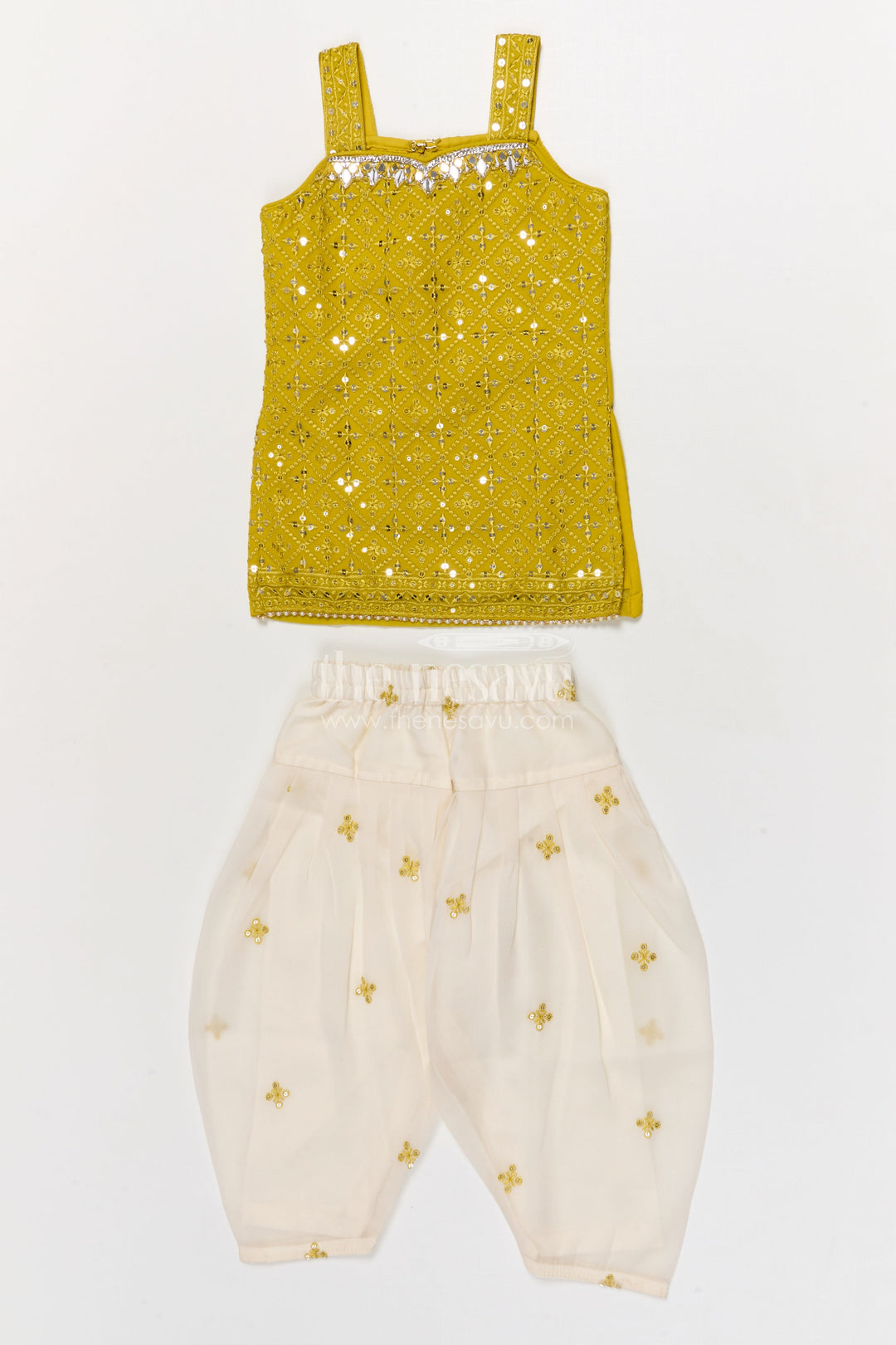 The Nesavu Girls Sharara / Plazo Set Girls Sharara Set for Birthdays and Ethnic Celebrations Nesavu 18 (2Y) / Green GPS925A-18 Nesavu girls georgette sharara set with sequin embroidery for birthdays and festive occasions