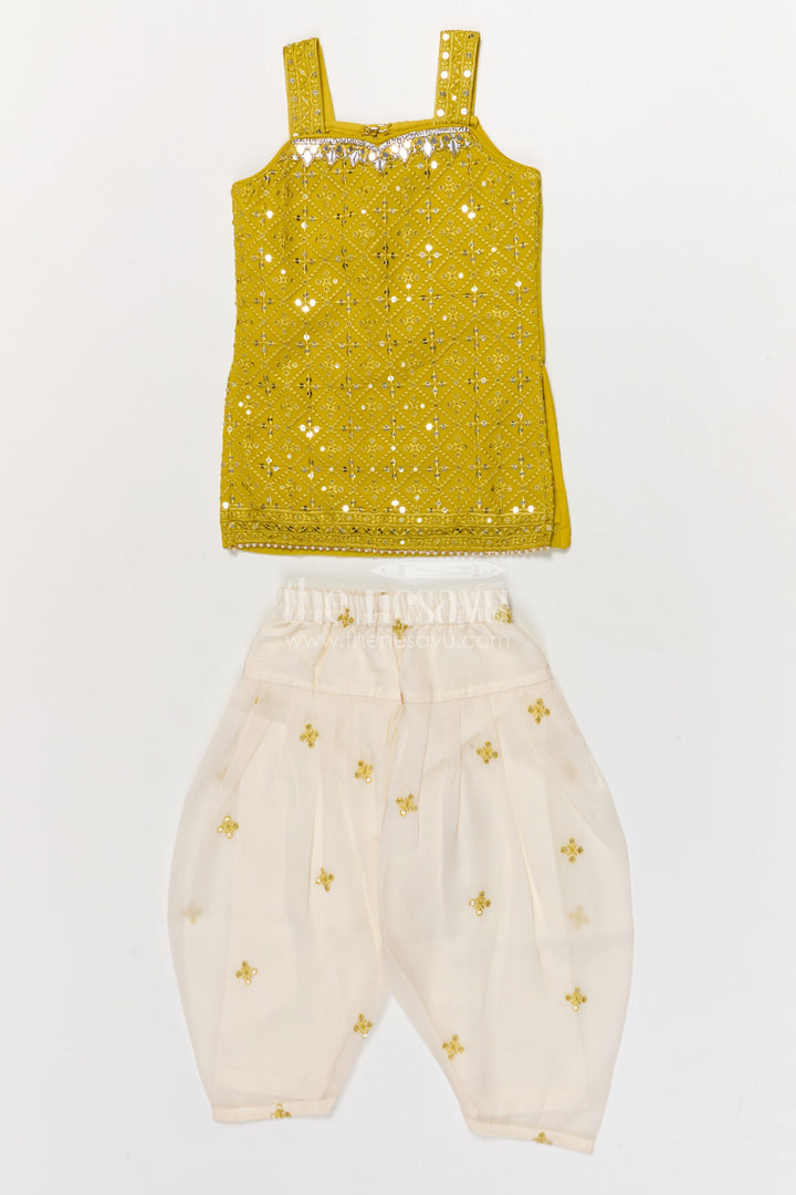 The Nesavu Girls Sharara / Plazo Set Girls Sharara Set for Birthdays and Ethnic Celebrations Nesavu 18 (2Y) / Green GPS925A-18 Nesavu girls georgette sharara set with sequin embroidery for birthdays and festive occasions