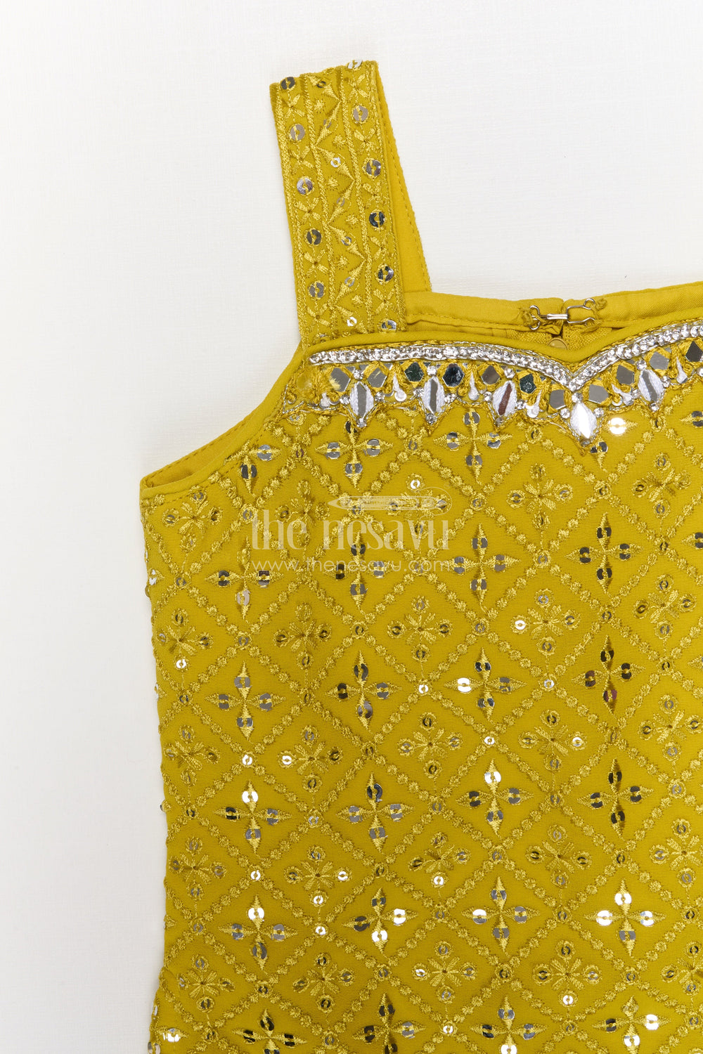 The Nesavu Girls Sharara / Plazo Set Girls Sharara Set for Birthdays and Ethnic Celebrations Nesavu Nesavu girls georgette sharara set with sequin embroidery for birthdays and festive occasions