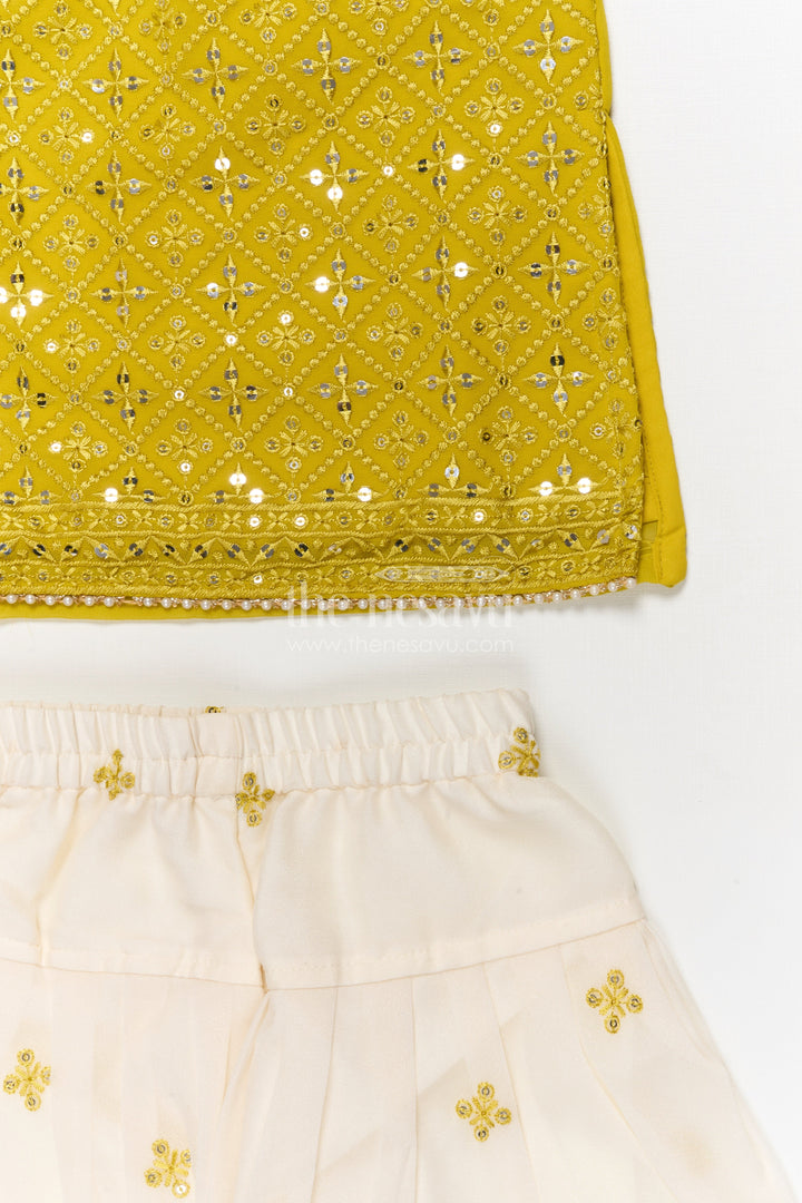 The Nesavu Girls Sharara / Plazo Set Girls Sharara Set for Birthdays and Ethnic Celebrations Nesavu Nesavu girls georgette sharara set with sequin embroidery for birthdays and festive occasions