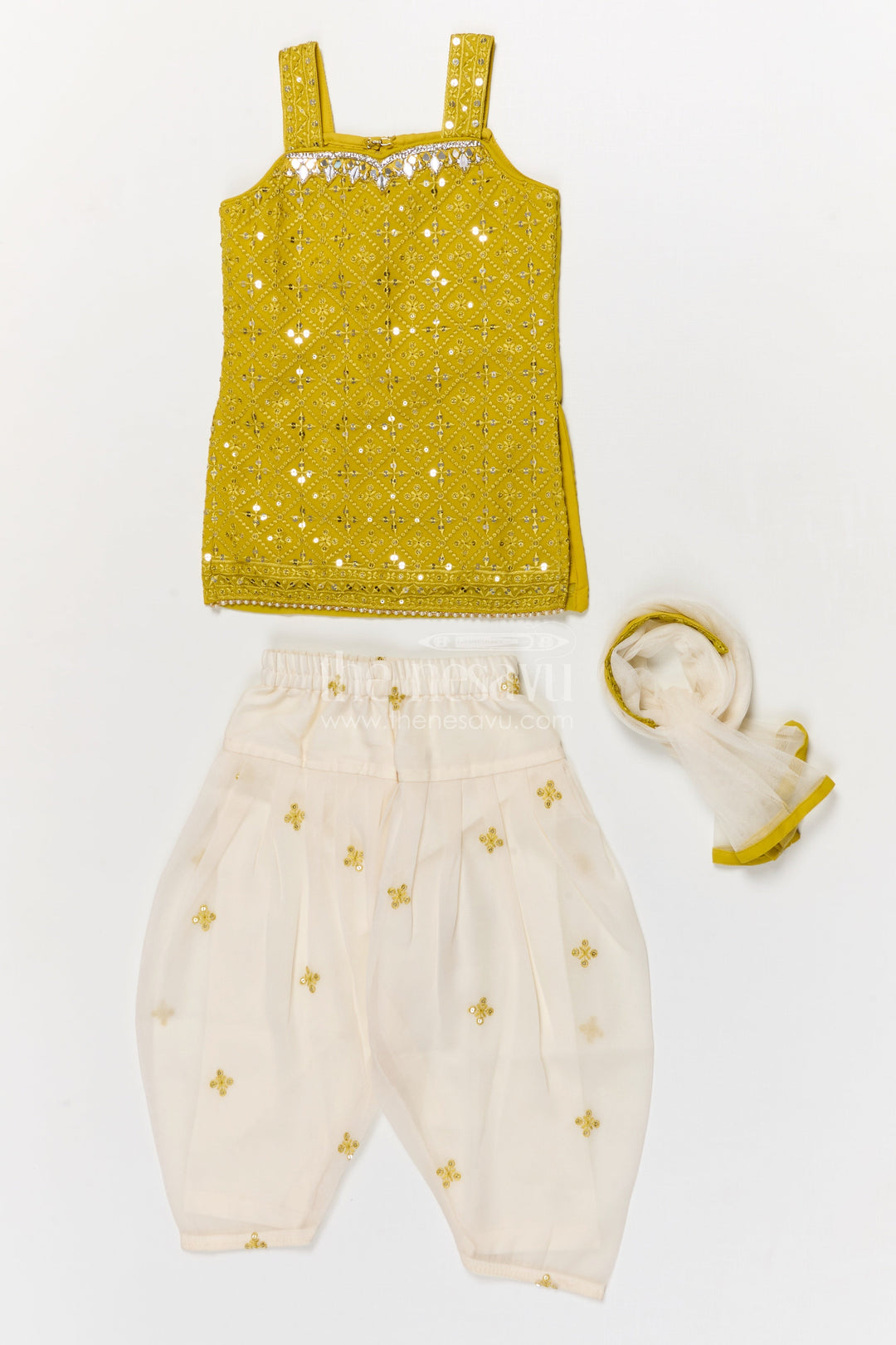 The Nesavu Girls Sharara / Plazo Set Girls Sharara Set for Birthdays and Ethnic Celebrations Nesavu Nesavu girls georgette sharara set with sequin embroidery for birthdays and festive occasions