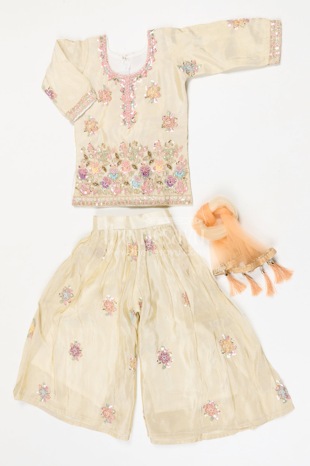 The Nesavu Girls Sharara / Plazo Set Girls Sharara Set for Diwali and Celebrations Nesavu Nesavu girls sharara set for weddings and festive celebrations viscose silk outfit with designer embroidery