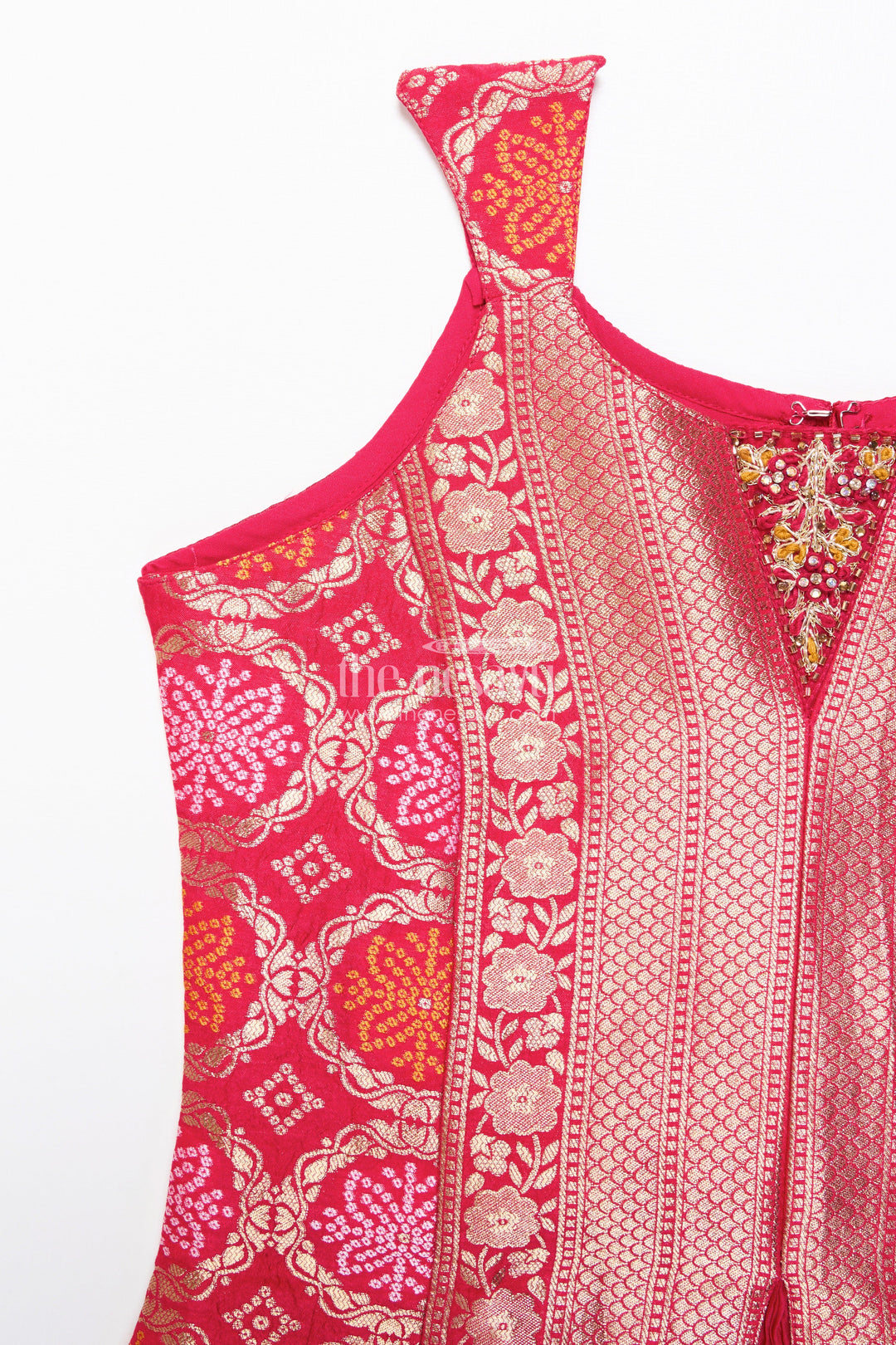The Nesavu Girls Sharara / Plazo Set Girls Sharara Set for Diwali and Ethnic Family Gatherings Nesavu Nesavu girls red sharara set in viscose silk with brocade yoke perfect for Diwali and festive gatherings